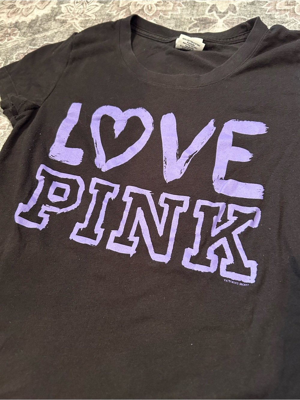 Victoria's Secret PINK Black Tee with Purple Logo